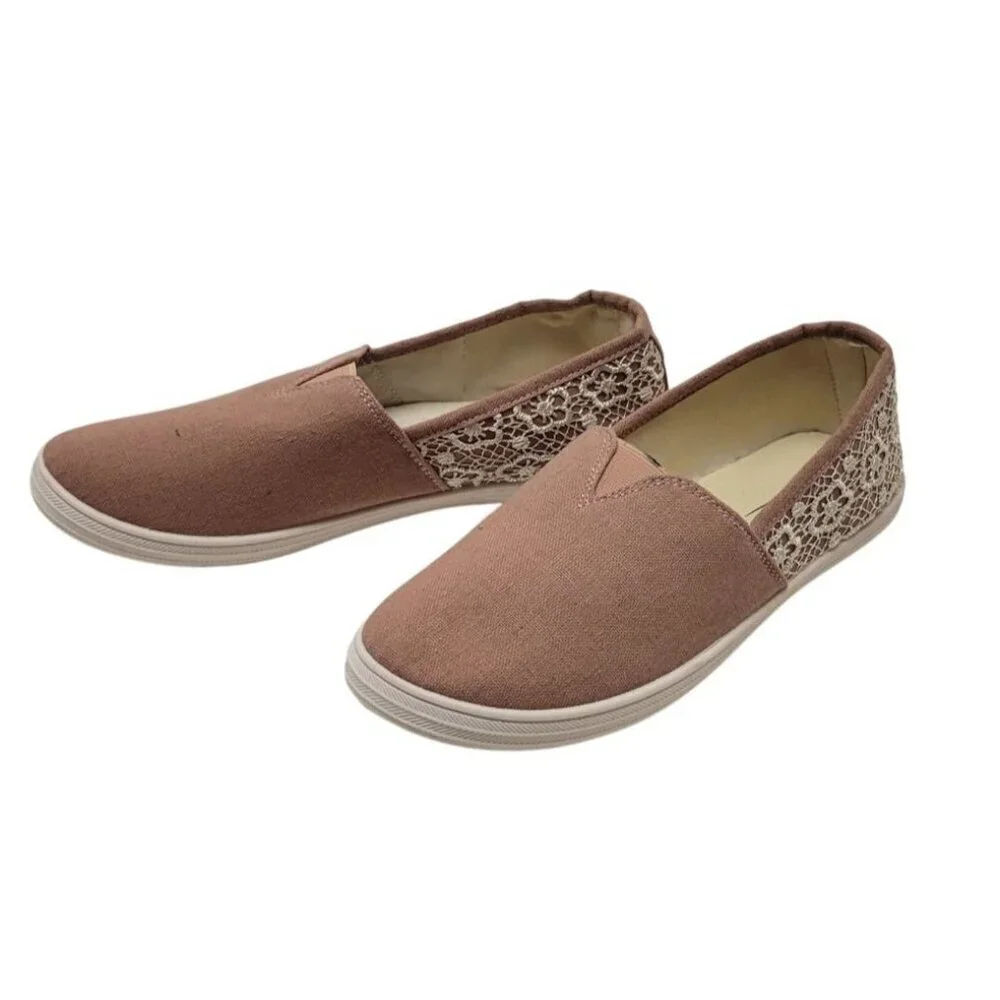 SERRA Womans ROSE PINK Cloth Slip On Loafer Shoes Boat Flats Lace Accent size 8